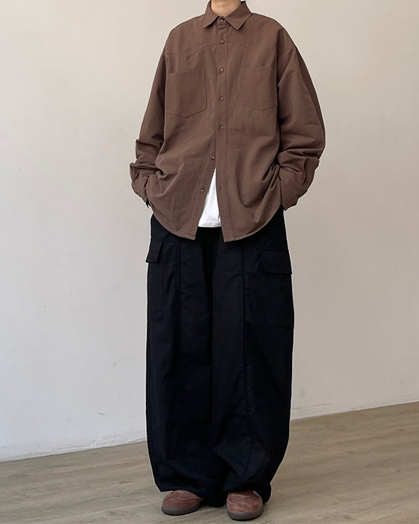 Minimal Detail Wide Silhouette Long Sleeve Shirt N0659