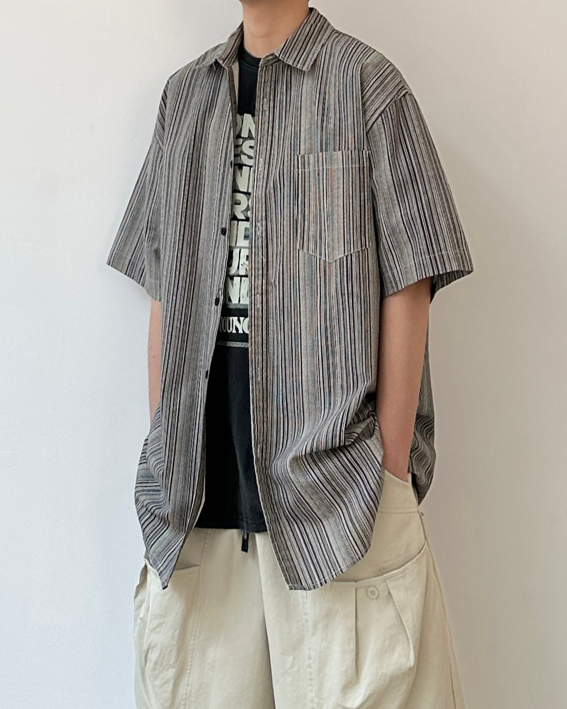 Vertical Striped Short Sleeve Shirt N0806