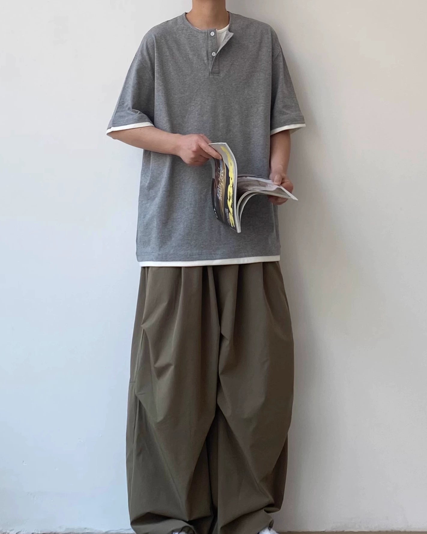 Layered Henley Short Sleeve T-Shirt N0792