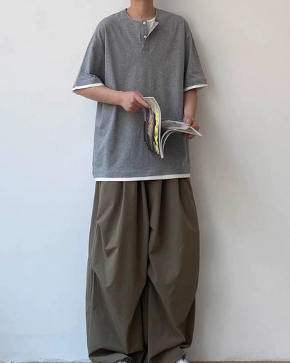 Layered Henley Short Sleeve T-Shirt N0792