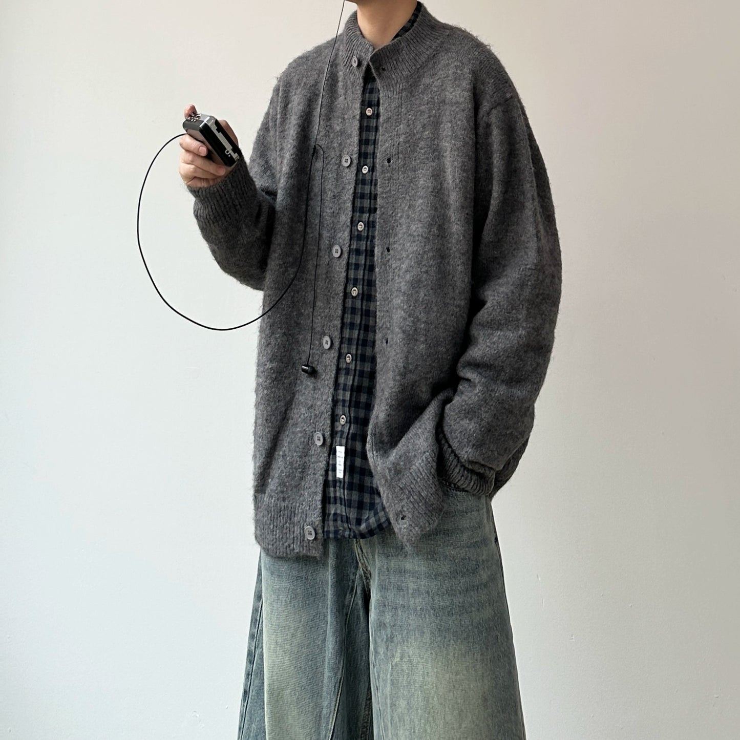 No-Collar Knit Button Cardigan N0981