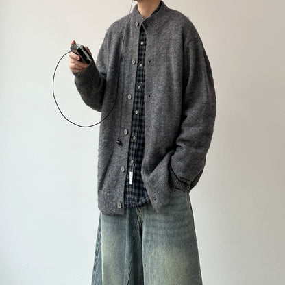 No-Collar Knit Button Cardigan N0981