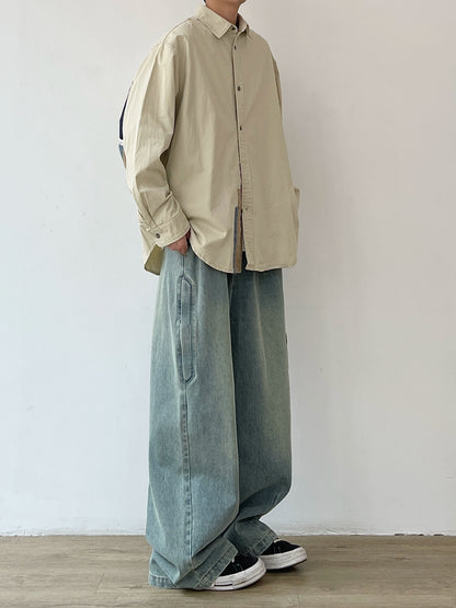 Retro Splice Long-Sleeve Casual Shirt N0630