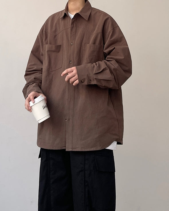 Minimal Detail Wide Silhouette Long Sleeve Shirt N0659