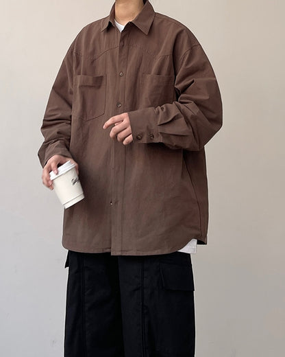 Minimal Detail Wide Silhouette Long Sleeve Shirt N0659