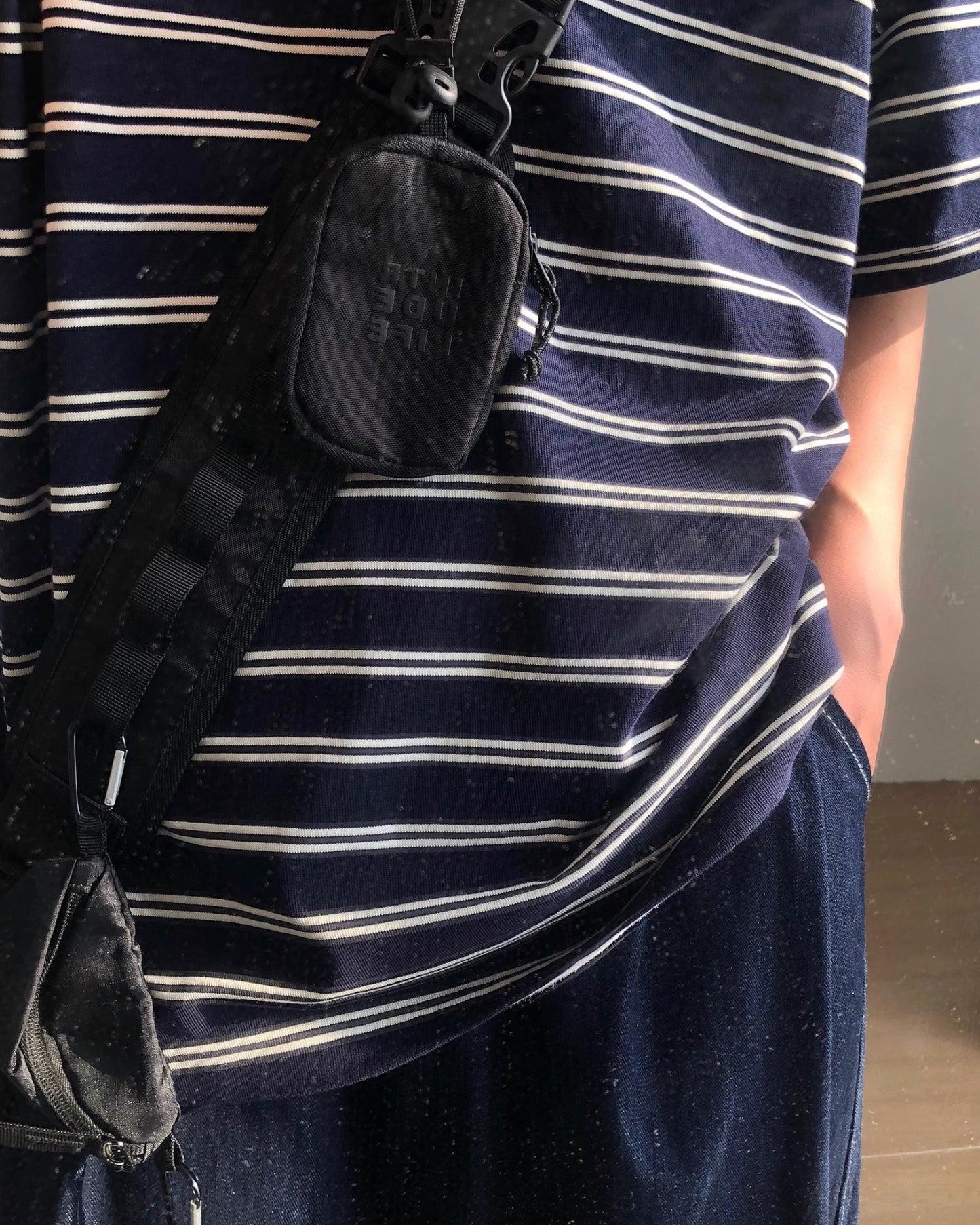 Henley Collar Striped Thick Short Sleeve T-shirt N0834