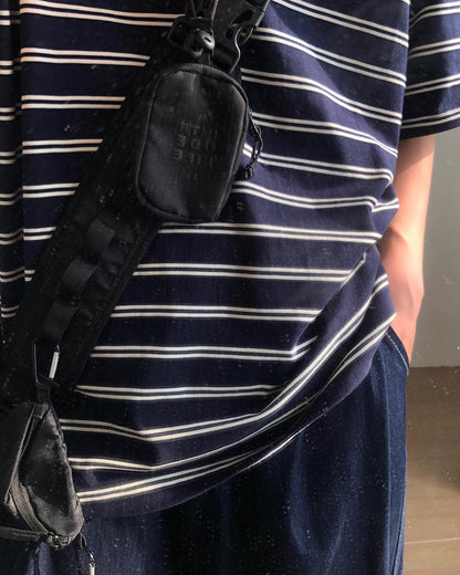 Henley Collar Striped Thick Short Sleeve T-shirt N0834