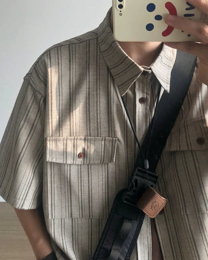 Striped Loose Fit Short Sleeve Shirt N0831