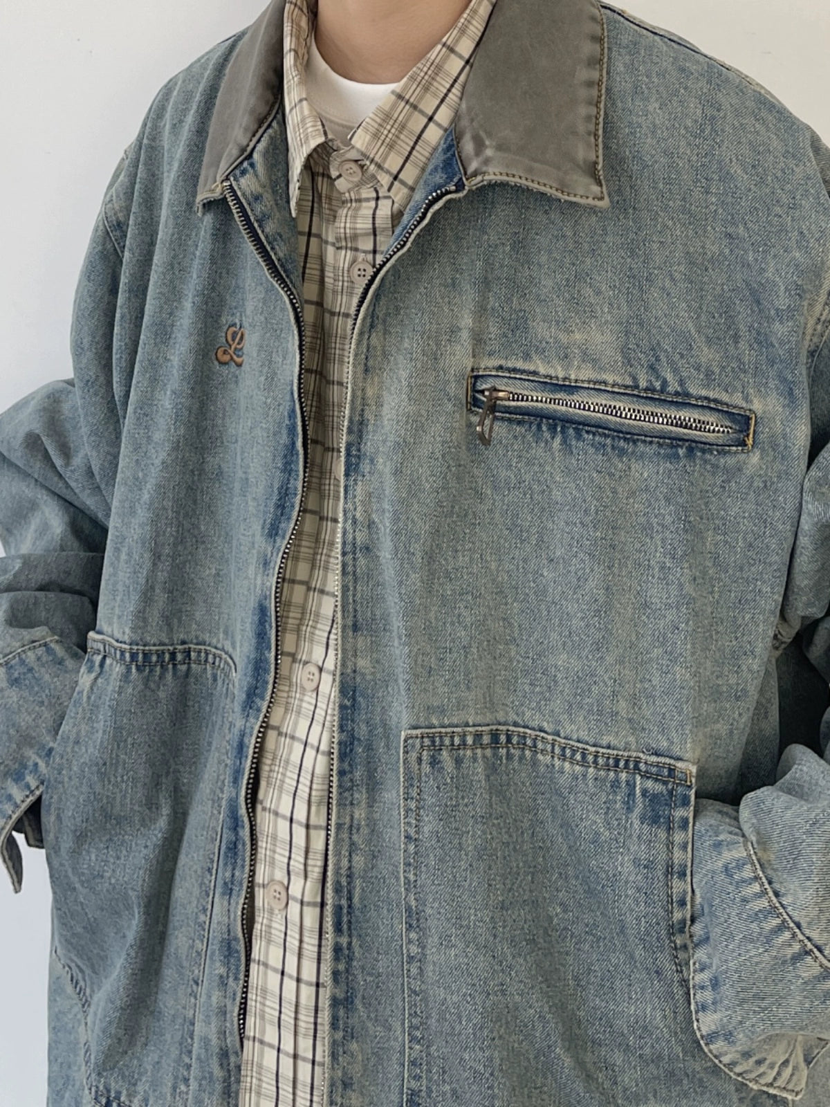 Washed Denim Work Pocket Denim Jacket N0640