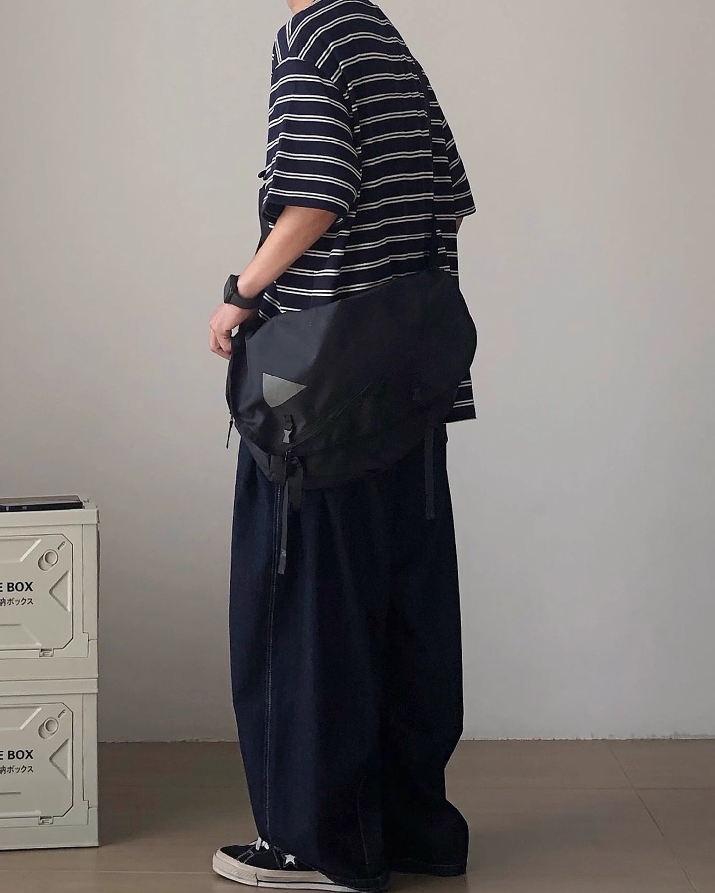 Henley Collar Striped Thick Short Sleeve T-shirt N0834