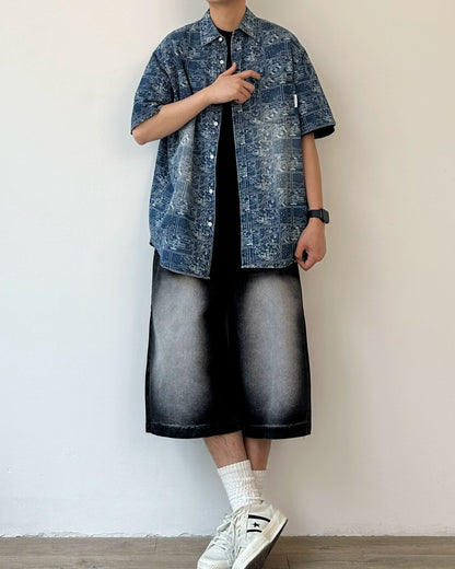 Graphic Tile Print Short Sleeve Shirt N0810