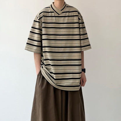 Border V-Neck Half Sleeve Top N1085