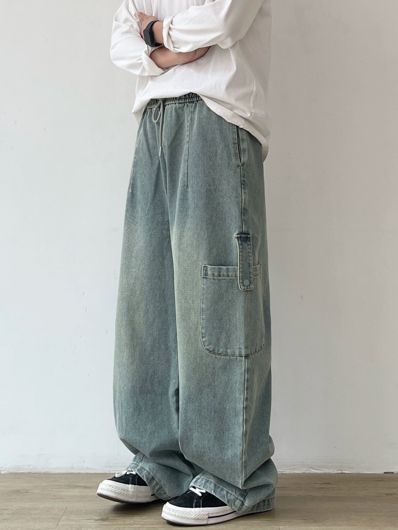 Wide Silhouette Denim Cargo Loose Pants N0628