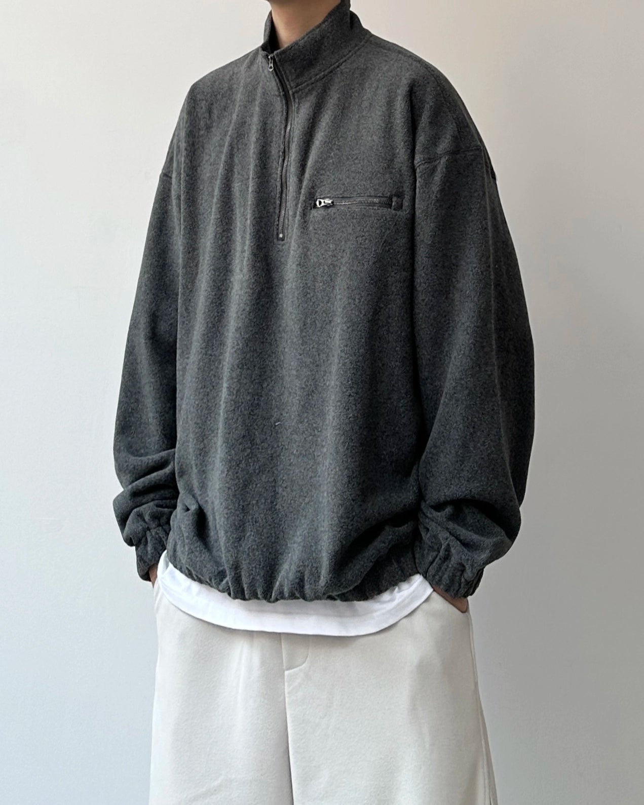 Simple Zip Pullover Long Sleeve Sweatshirt N0909