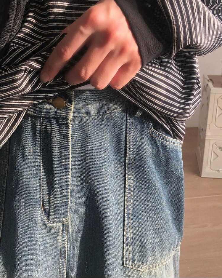 Vintage Wash Balloon Denim Pants N0941