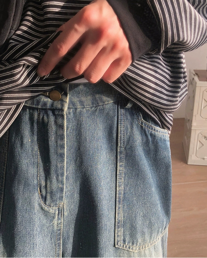 Vintage Wash Balloon Denim Pants N0941