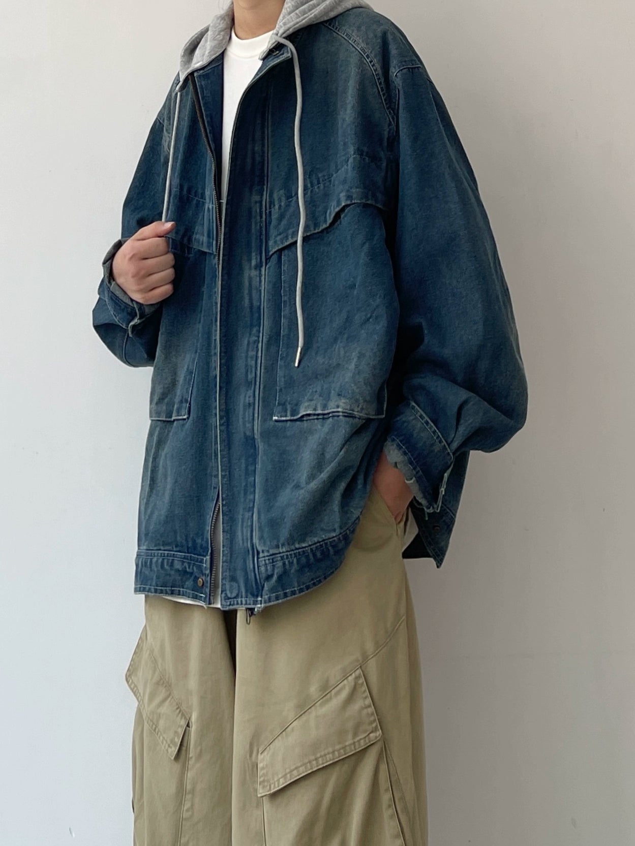 Sweat Hoodie Denim Jacket N0615