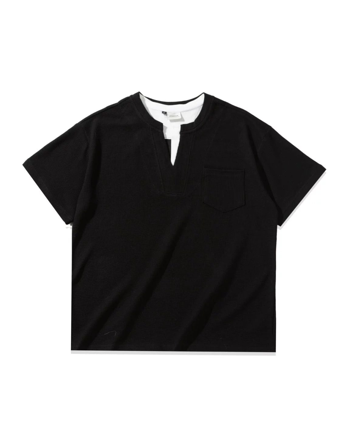 Waffle Layered Henley Short Sleeve T-Shirt N0803