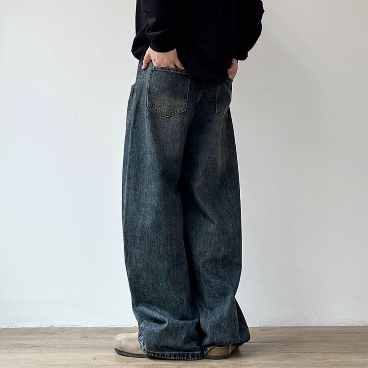 Vintage Wash Wide Denim Pants N0963