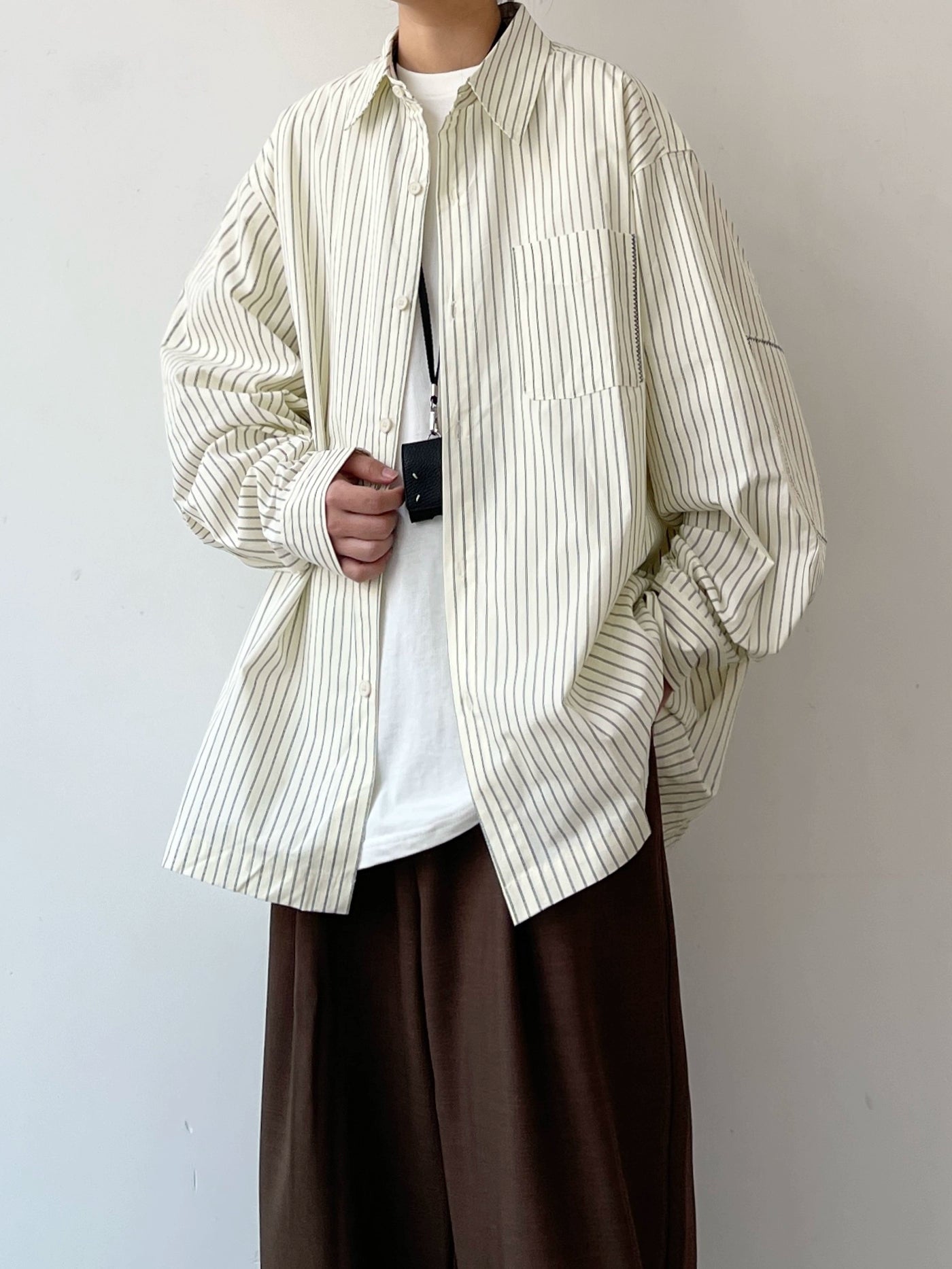 Stripe Design Oversize Long Sleeve Shirt N0639