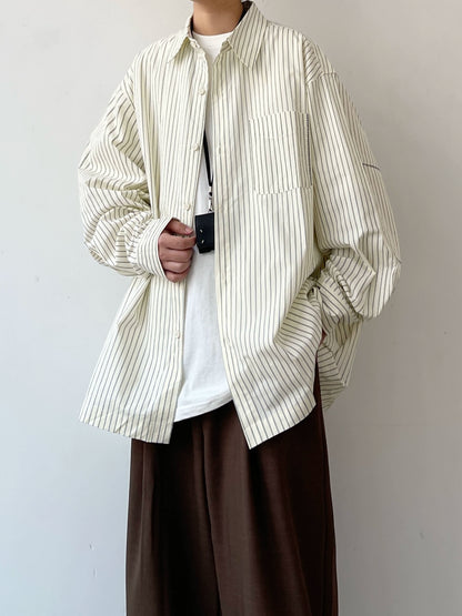Stripe Design Oversize Long Sleeve Shirt N0639