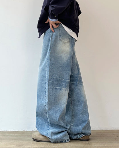 Wide Silhouette Fade Washed Jeans N0859