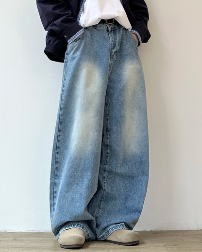 Wide Silhouette Fade Washed Jeans N0859