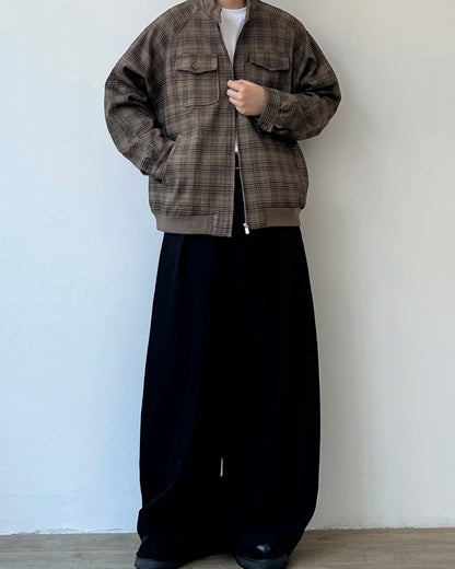 Brown Check Band Collar Blouson N0901