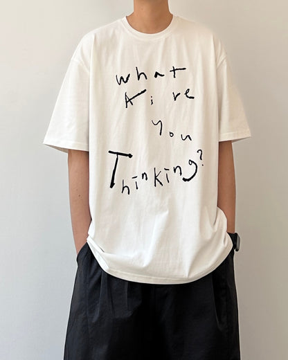 Hand-Drawn Letter Print T-shirt N0794