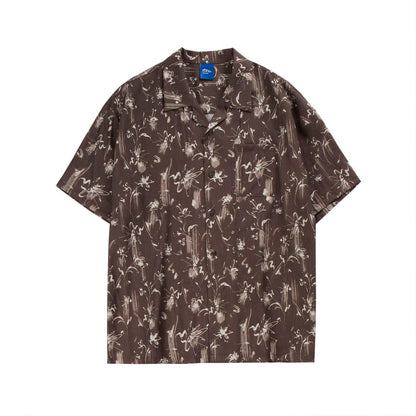 Cuban Collar Printed Short-sleeved Shirt N0263