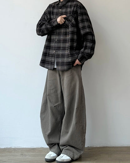 Dark Check Oversized Long Sleeve Shirt N0919