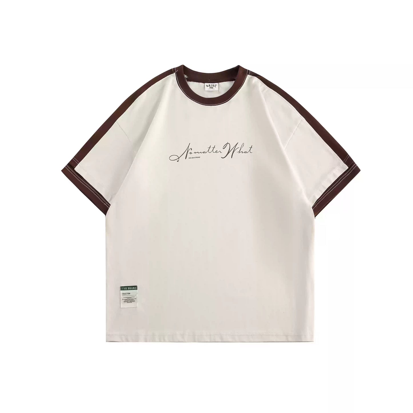 Two-Tone Sleeve Logo Print Short Sleeve T-Shirt N0757