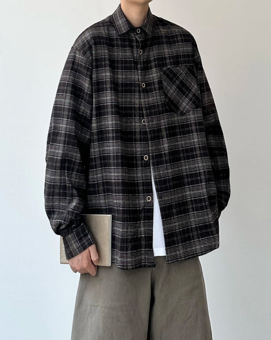 Dark Check Oversized Long Sleeve Shirt N0919