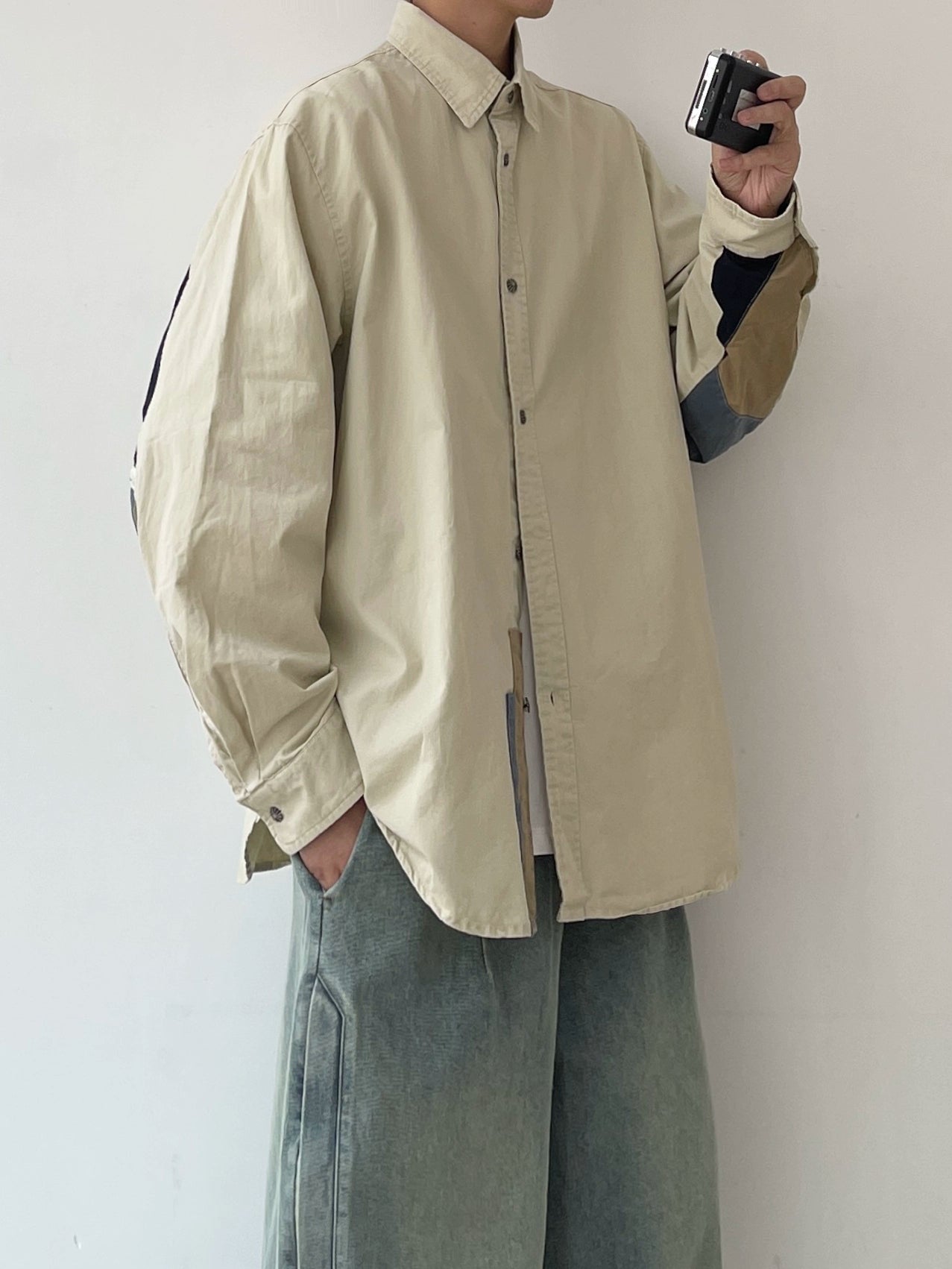 Retro Splice Long-Sleeve Casual Shirt N0630