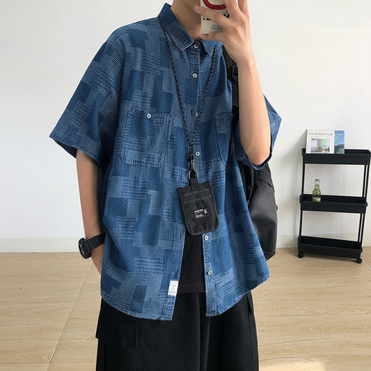 Geometric Check Short Sleeve Shirt N1096