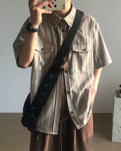 Striped Loose Fit Short Sleeve Shirt N0831