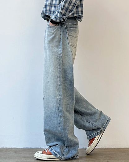 Vintage Wash Wide Denim Pants N0898