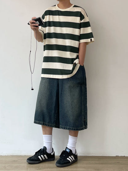 Wide Stripe Casual Short Sleeve T-Shirt N0737