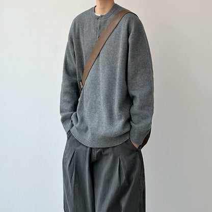Relaxed Silhouette Henley Neck Long Sleeve sweater N1024