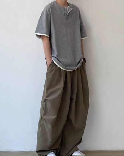 Layered Henley Short Sleeve T-Shirt N0792