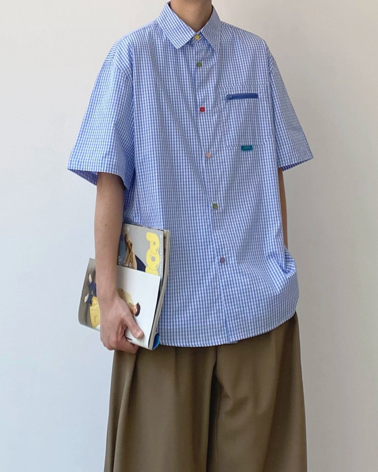 Color Button Accent Check Shirt N0821