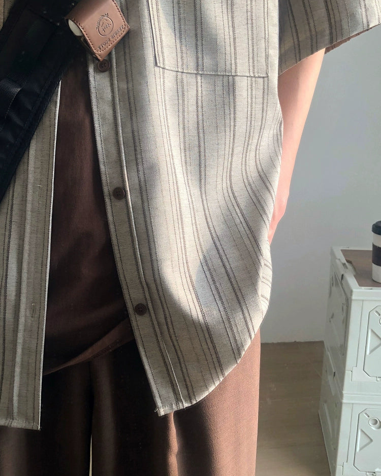 Striped Loose Fit Short Sleeve Shirt N0831