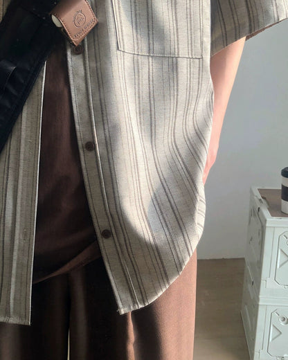 Striped Loose Fit Short Sleeve Shirt N0831