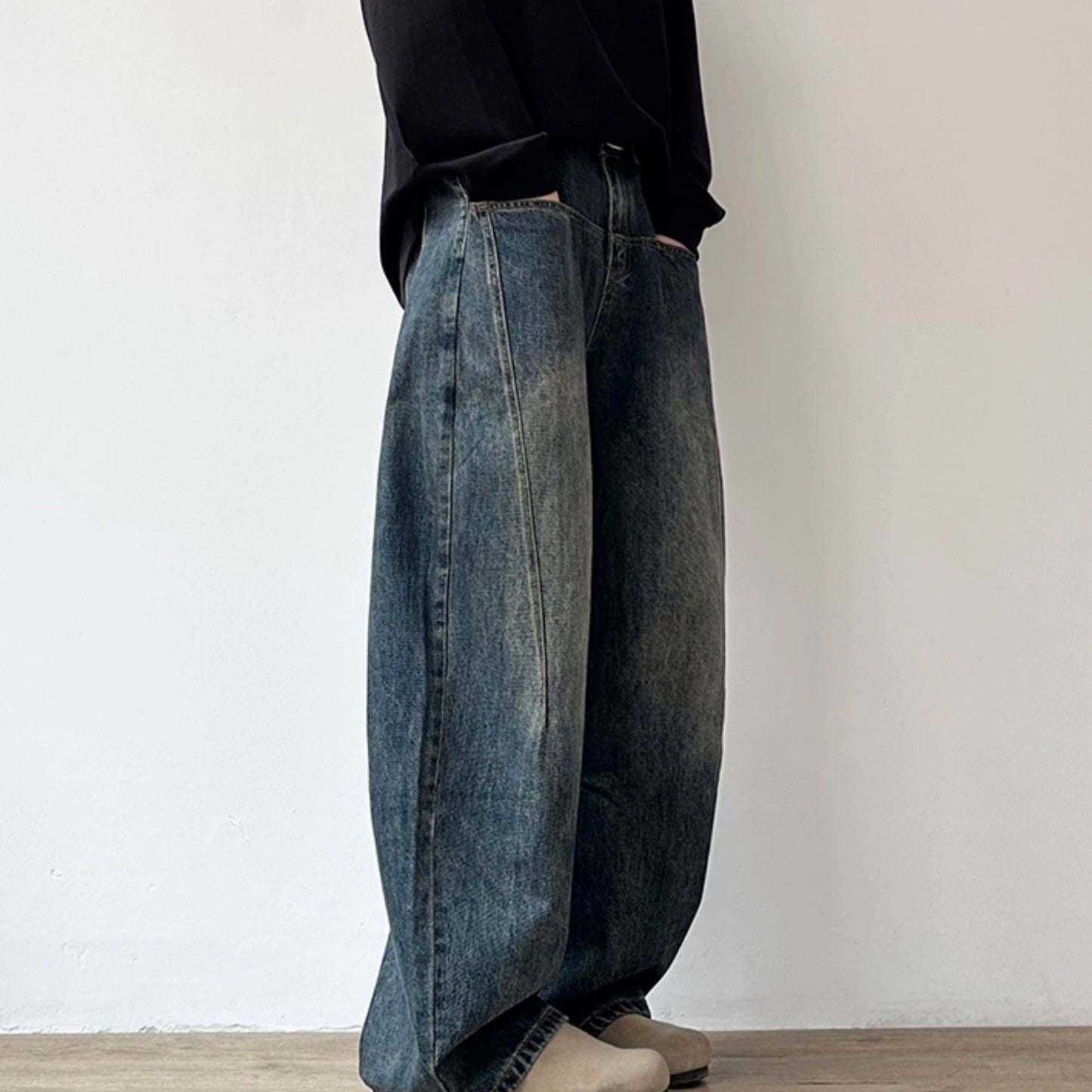 Vintage Wash Wide Denim Pants N0963