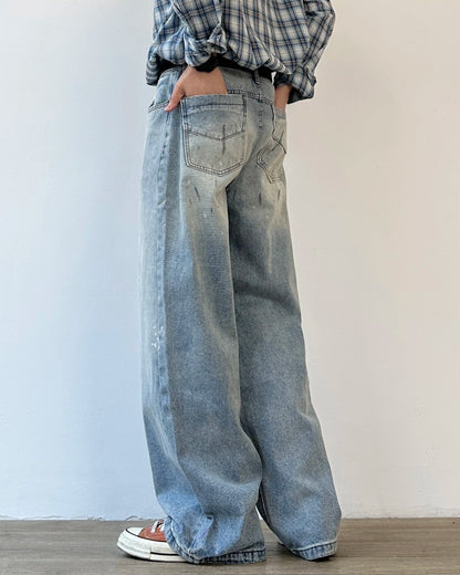 Vintage Wash Wide Denim Pants N0898