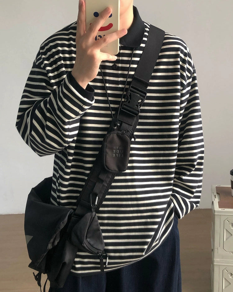 Border Loose Long Sleeve Shirt N0939