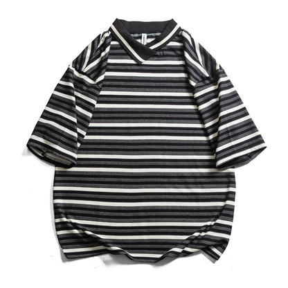 Border V-Neck Half Sleeve Top N1085
