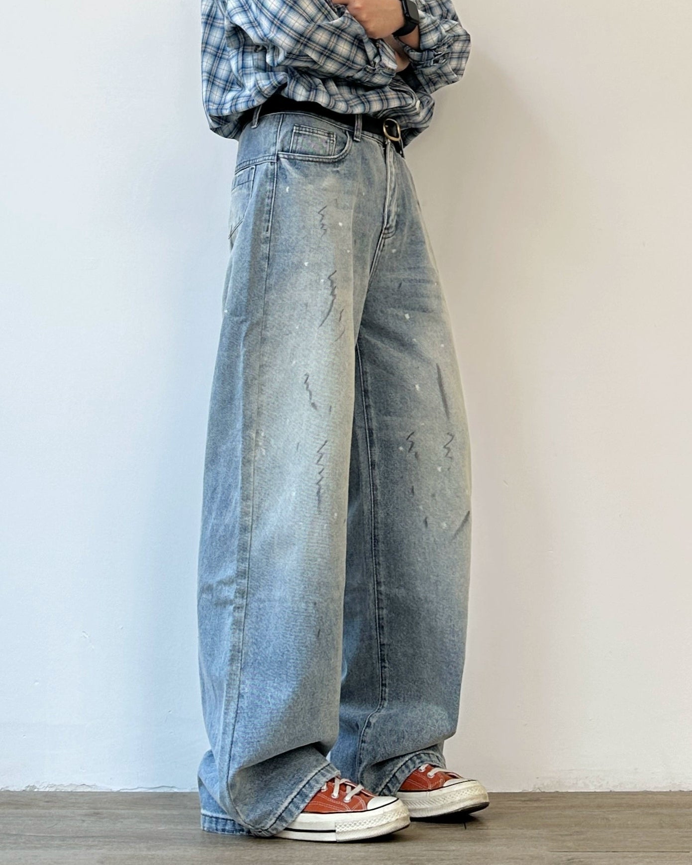Vintage Wash Wide Denim Pants N0898