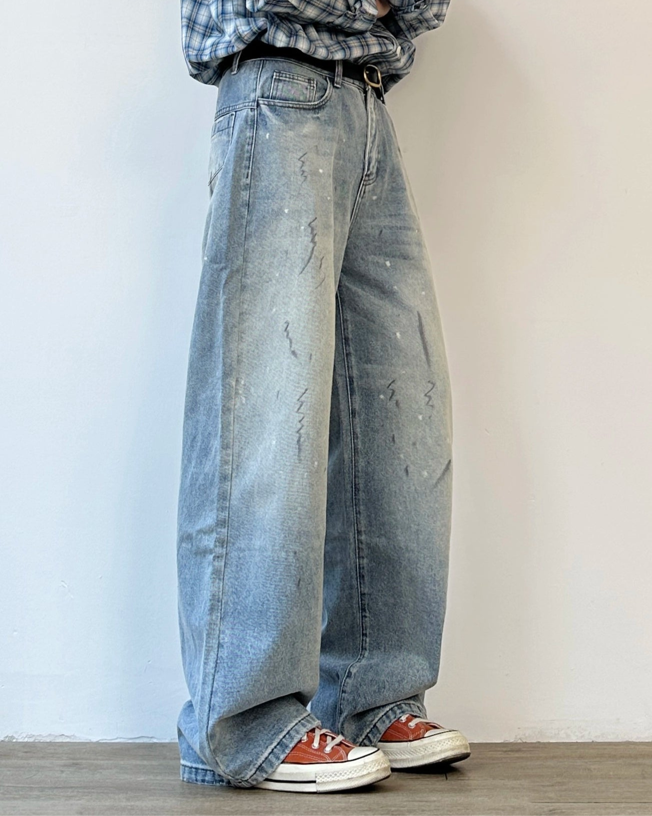 Vintage Wash Wide Denim Pants N0898