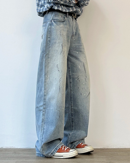 Vintage Wash Wide Denim Pants N0898